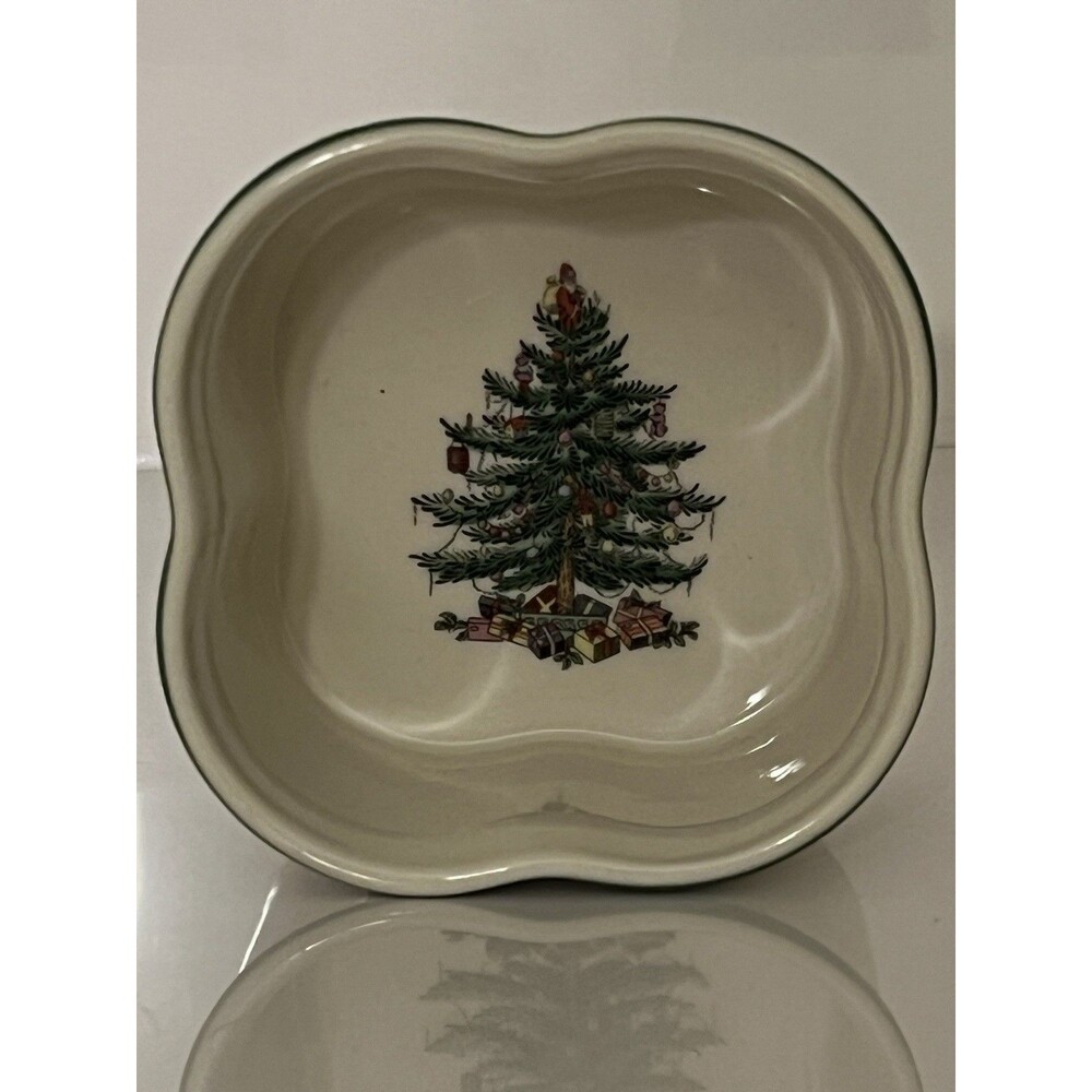 Spode Christmas Tree Square Scalloped Porcelain 3 1/4” X 2” Ramekin